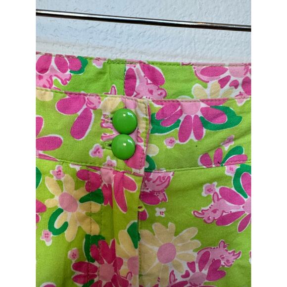 Lilly Pulitzer VTG Daisy Floral Mid Rise Capri Pants Cuff Pockets Green Sz 4 - Picture 5 of 7